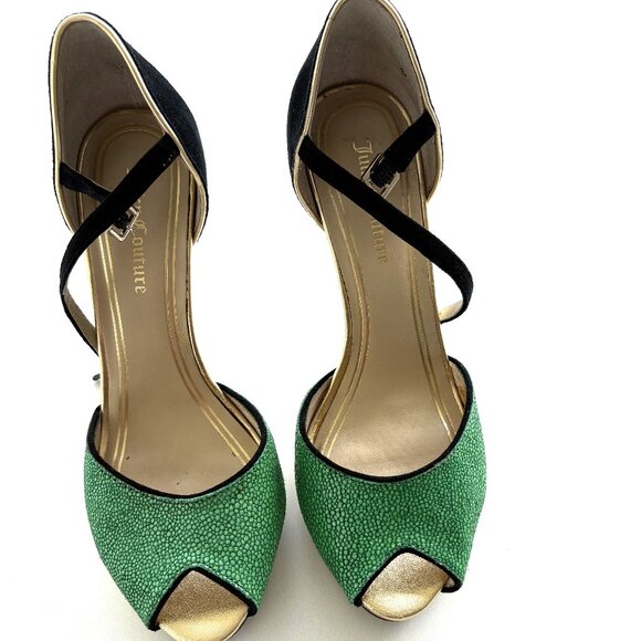 Juicy Couture Emerald Green and Gold Heeled Dress Shoes Size 7M - Picture 1 of 8